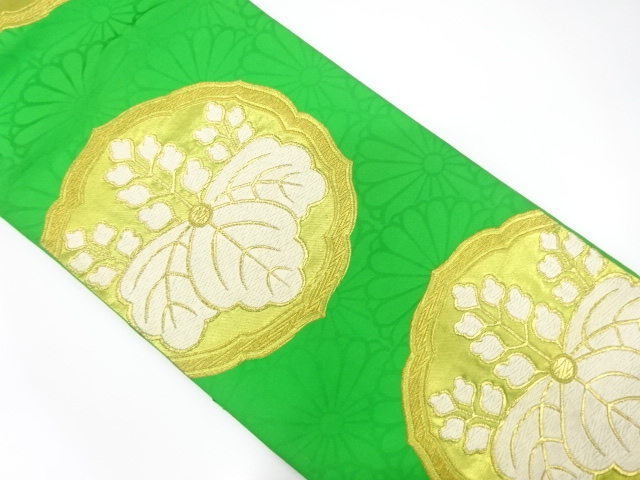 JAPANESE KIMONO / ANTIQUE FUKURO OBI / SILK / WOVEN PAULOWNIA